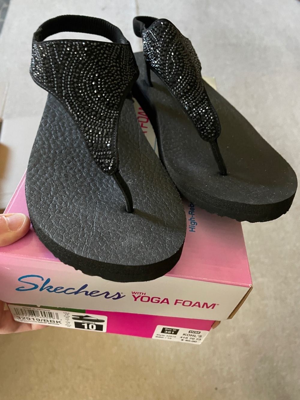 Skechers Black Beaded Thong Sandals with Yoga Foam